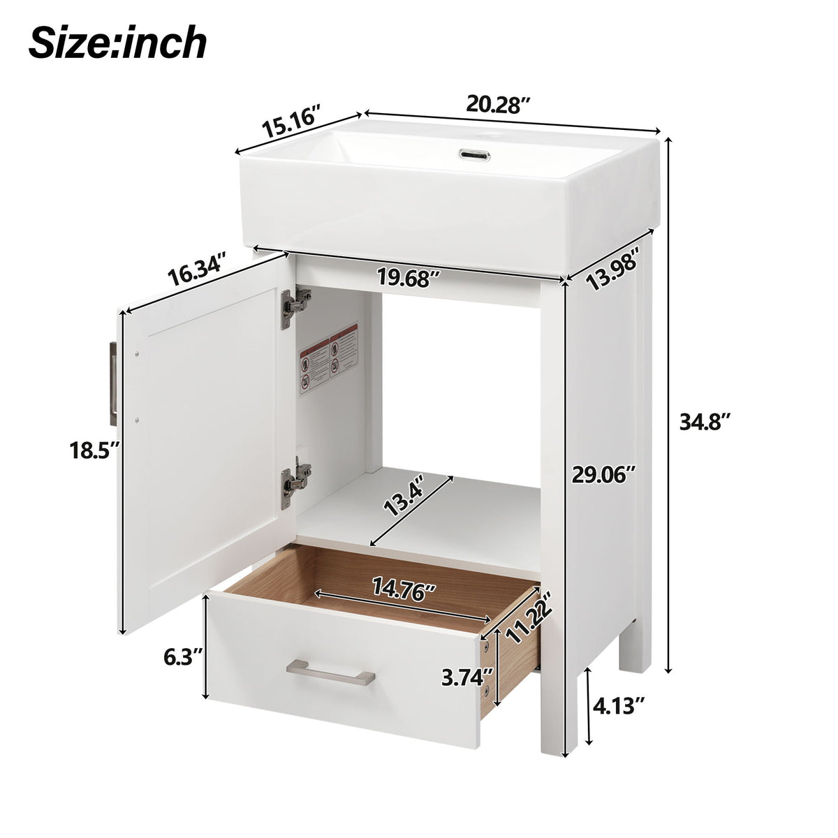 Bathroom Vanity With Sink, Frame And Drawer