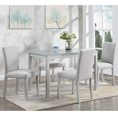 Dining Table Set With Crystal Decoration And Upholstered Chairs