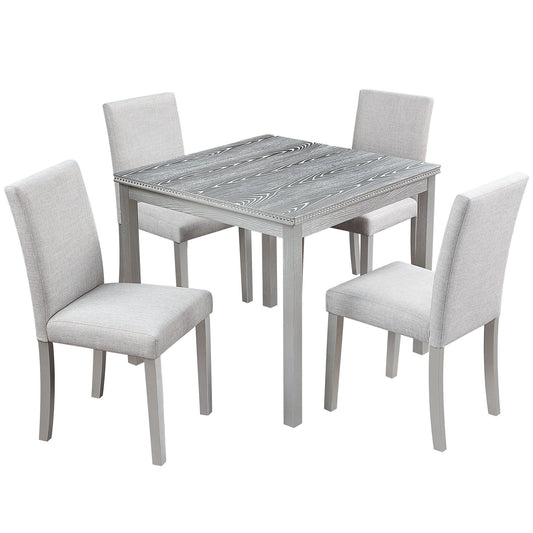 Dining Table Set With Crystal Decoration And Upholstered Chairs