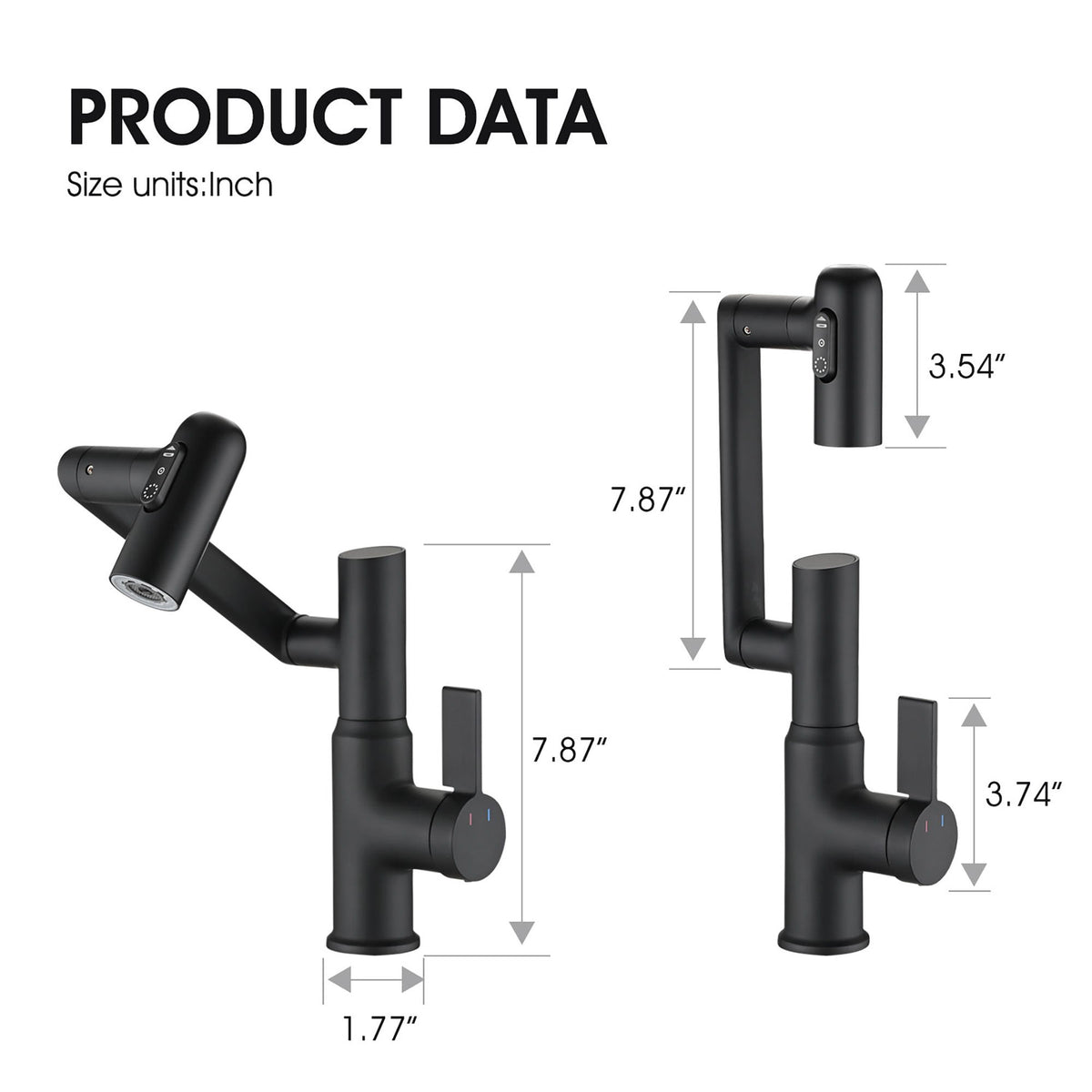 Bathroom Sink Faucet With Spray Function And Temperature Display, Anti Skid Switch, 360 Degree Rotary