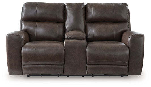 Crossplex - Power Reclining Loveseat / Console / Adjustable Headrest - Smoke