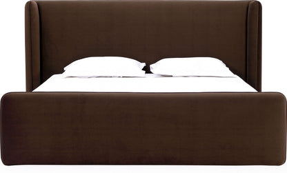 Formosa Bacall - Queen Velvet Upholstered Wingback Platform Bed - Cola