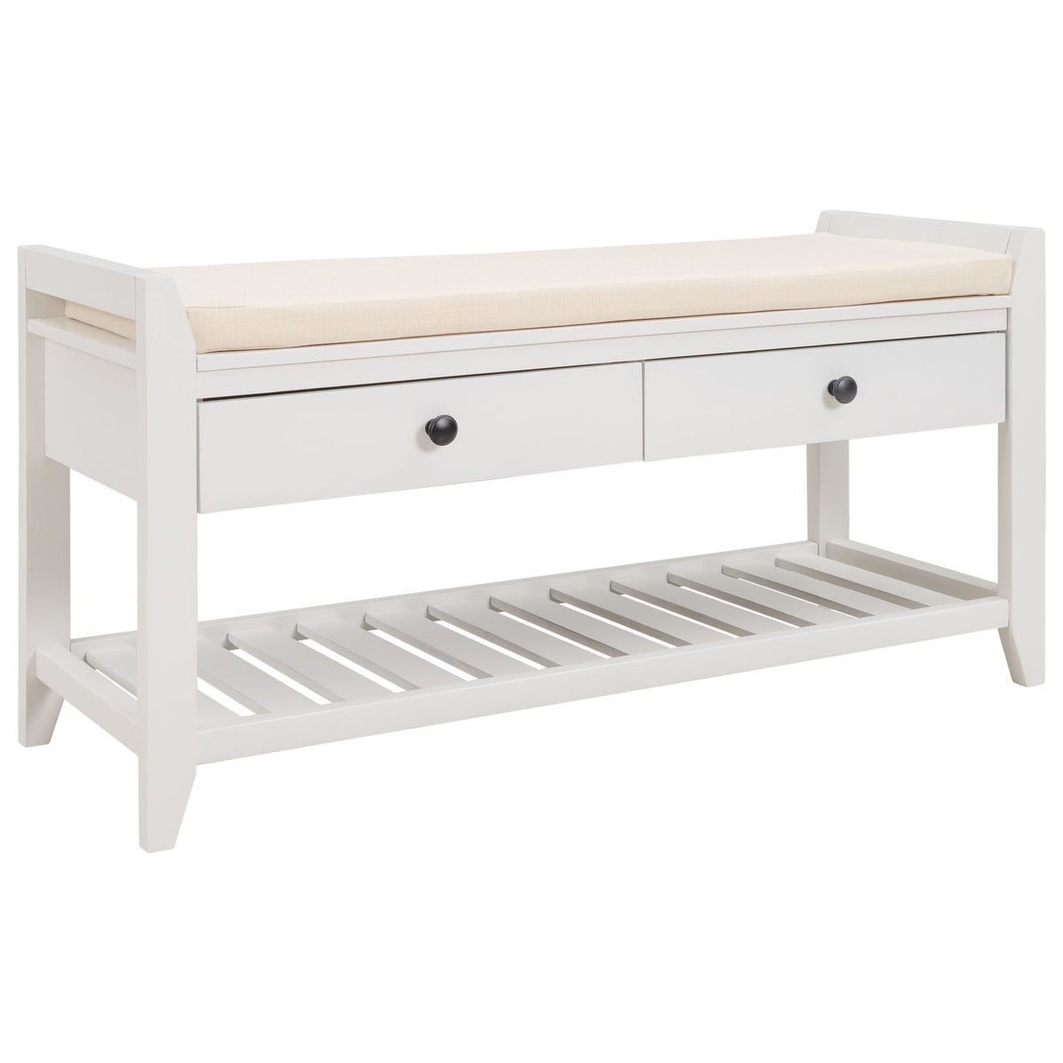 Multipurpose Entryway Shoe Rack With Cushioned Seat And Drawers