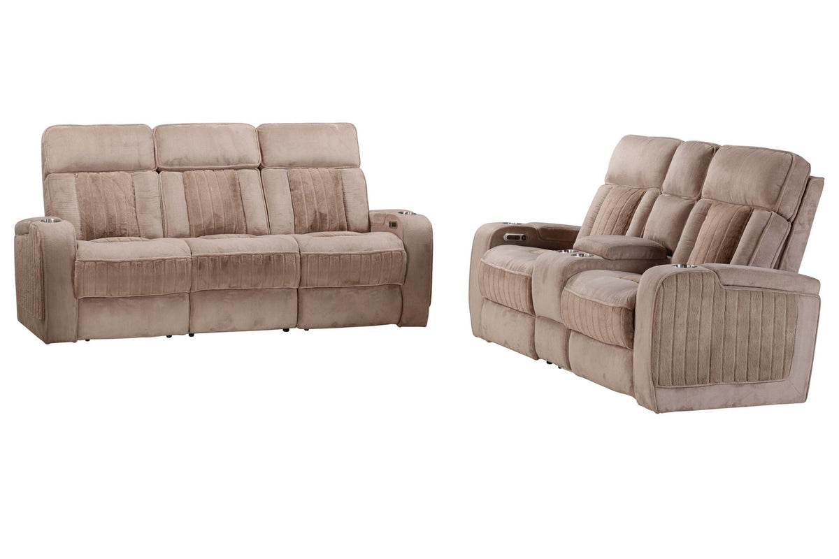 Equinox - Fabric Power Reclining Sofa And Loveseat - Mushroom