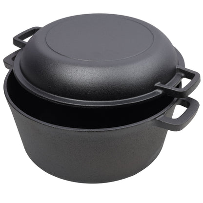 Pre-Seasoned Cast Dutch Oven 2 In 1 With Dual Handles And Covers, 5 Quart - Black