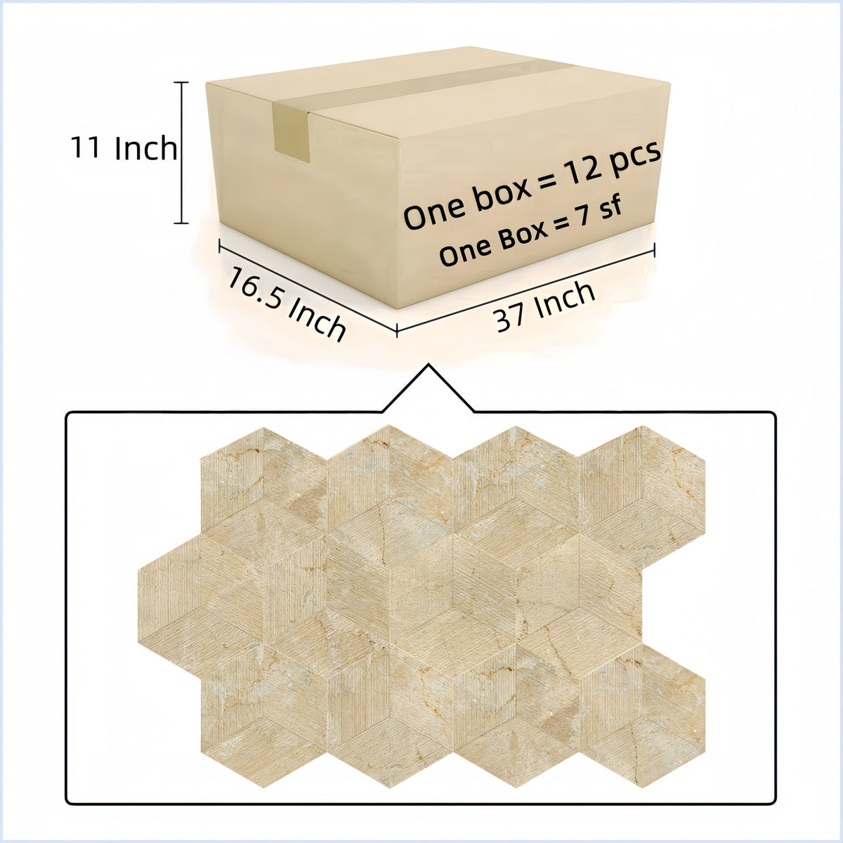 Hexagon Natural Marble Polished Tile For Wall And Floor (Set of 12)