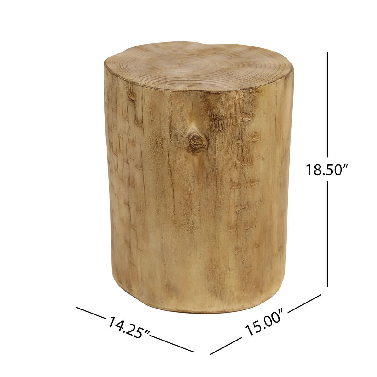 Hand Painted Wood Stump Style Outdoor Side Table - Light Brown
