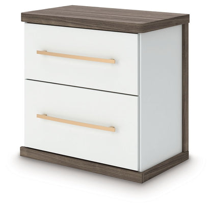 Kendanport - Two Drawer Night Stand - Brown / White