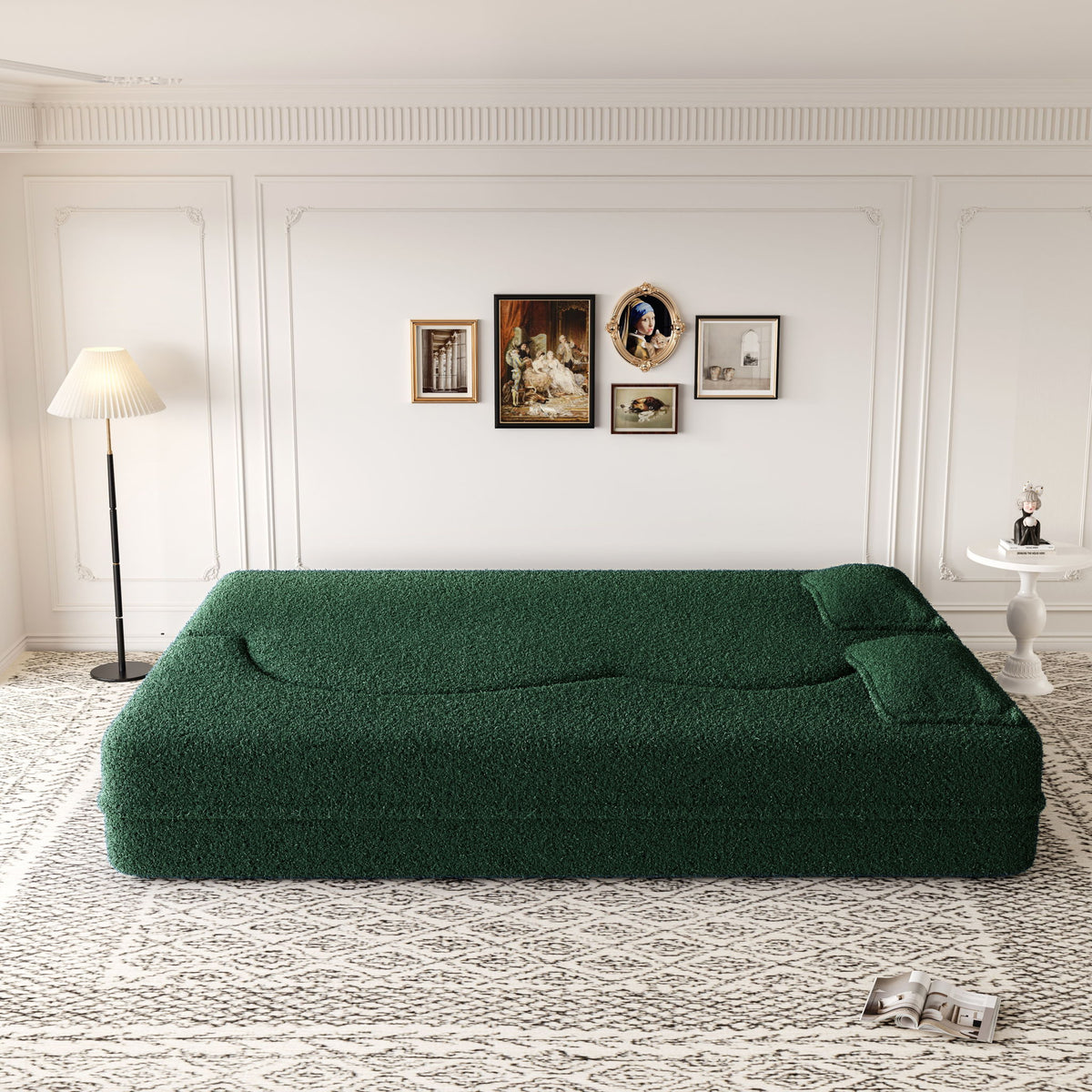 Modern Floor Sofa, With 2 Pillows, Convertible Teddy Fabric Foam Filled Bed