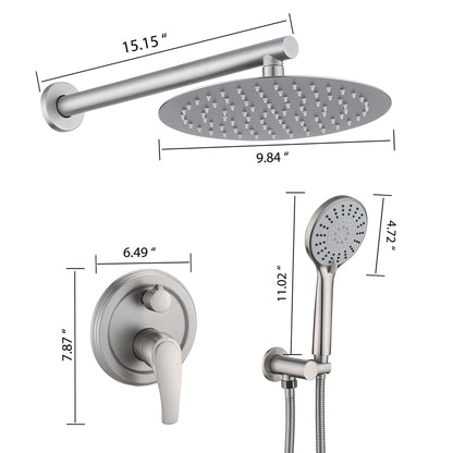 Wall Mounted Shower Set With High Pressure 10" Rain Shower Head And 5 Function Handheld Shower Head