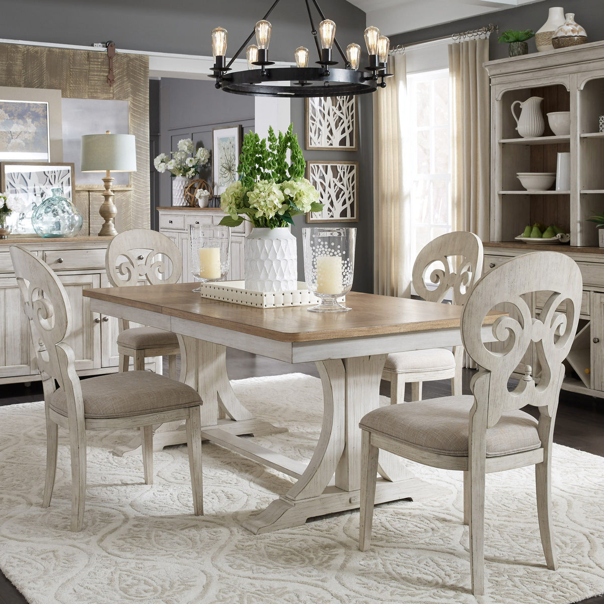 Farmhouse Reimagined - Trestle Table - Antique White / Chestnut Tops