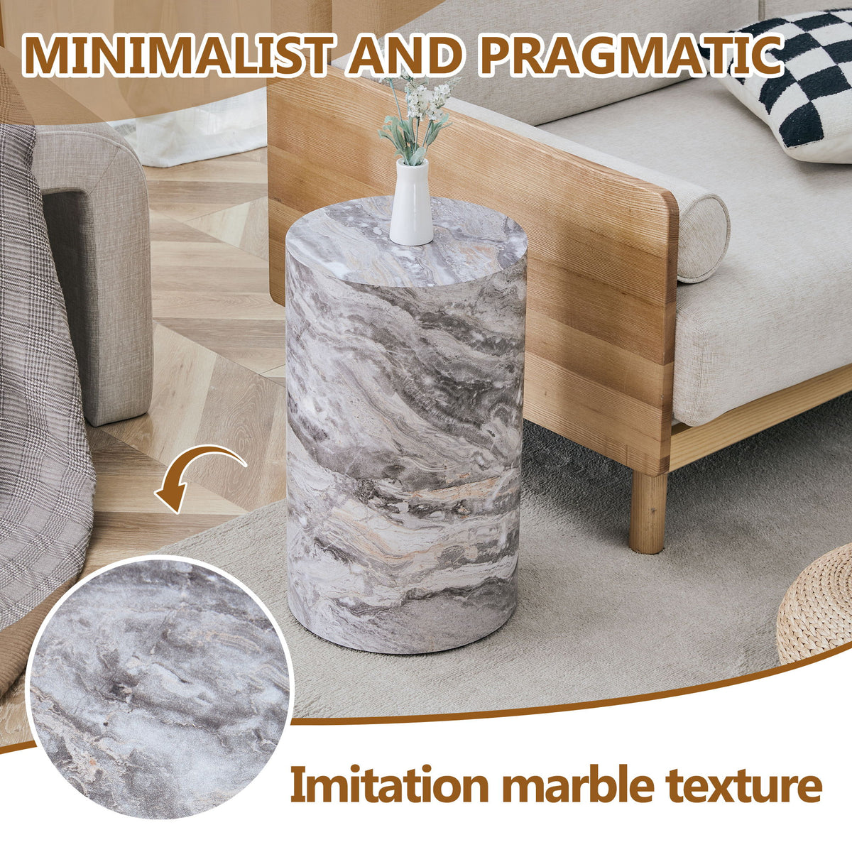 Simple Marble Textured Cylindrical Coffee Table Material - Gray