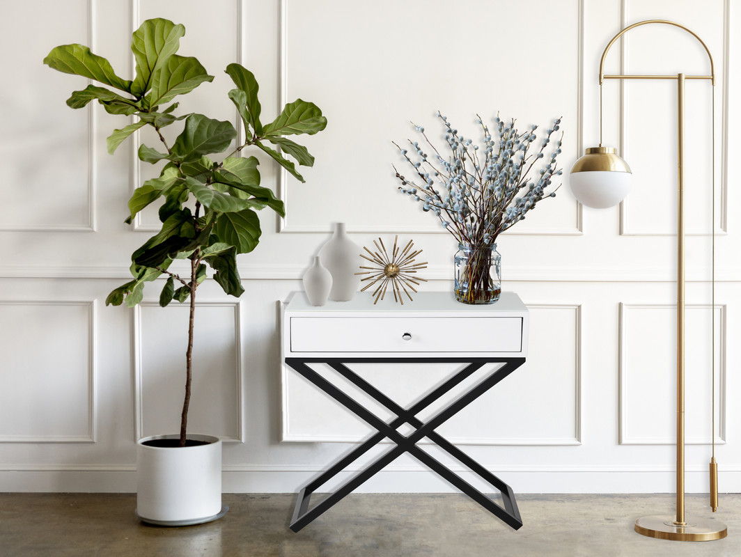 Koda - End Side Table Nightstand, Drawer And Cross Base