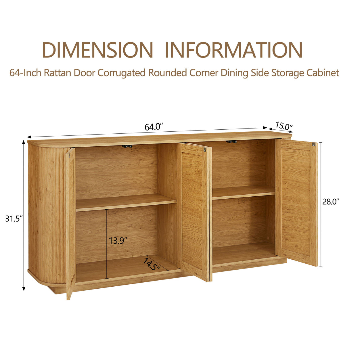 Contemporary Wave Shaped TV Stand With Rattan Doors