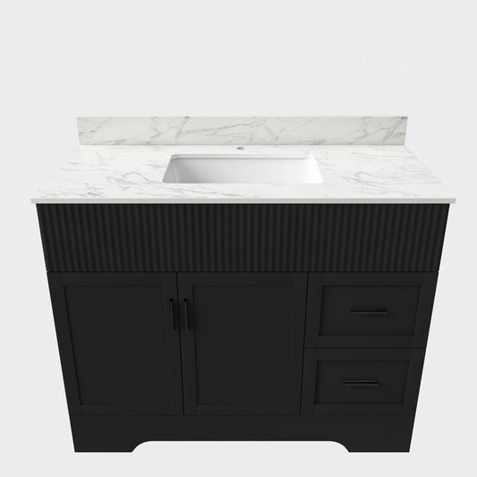 Bathroom Vanity, Fluted Cabinet, Soft Close Doors & Drawers, Single Faucet Hole, Sink Included - Black