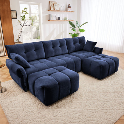 Sofa Set With Ottoman And Pillows, Textured, High Resilience Cushions