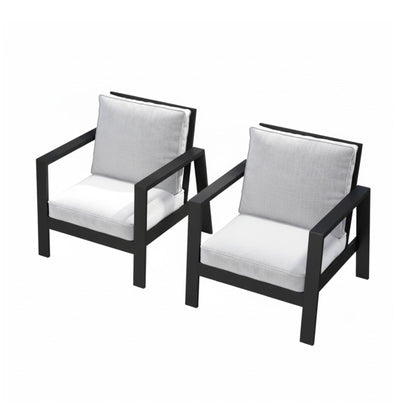 All Weather Patio Armchairs & Thick Cushions (Set of 2) - Black / Gray