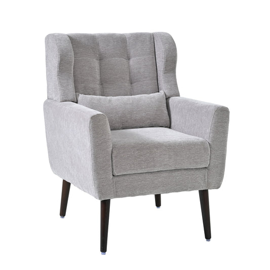 Modern Accent Chair, Arm Chairs For Living Room, Upholstered Mordern Armchair, Comfy Soft Padded Lounge Chair In Small Space, Bedroom, With Pillow, Solid Wood Leg