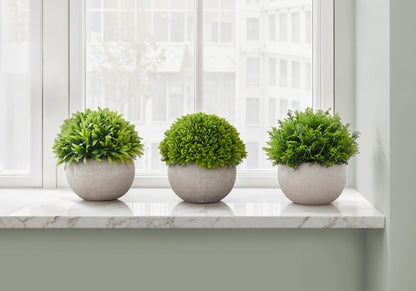 5" Tall, Artificial Plant, Grass, Indoor, Faux, Fake, Table, Greenery, Potted, Decorative (Set of 3) - Green