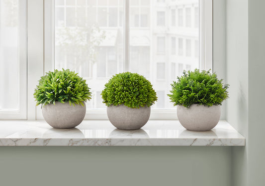 5" Tall, Artificial Plant, Grass, Indoor, Faux, Fake, Table, Greenery, Potted, Decorative (Set of 3) - Green