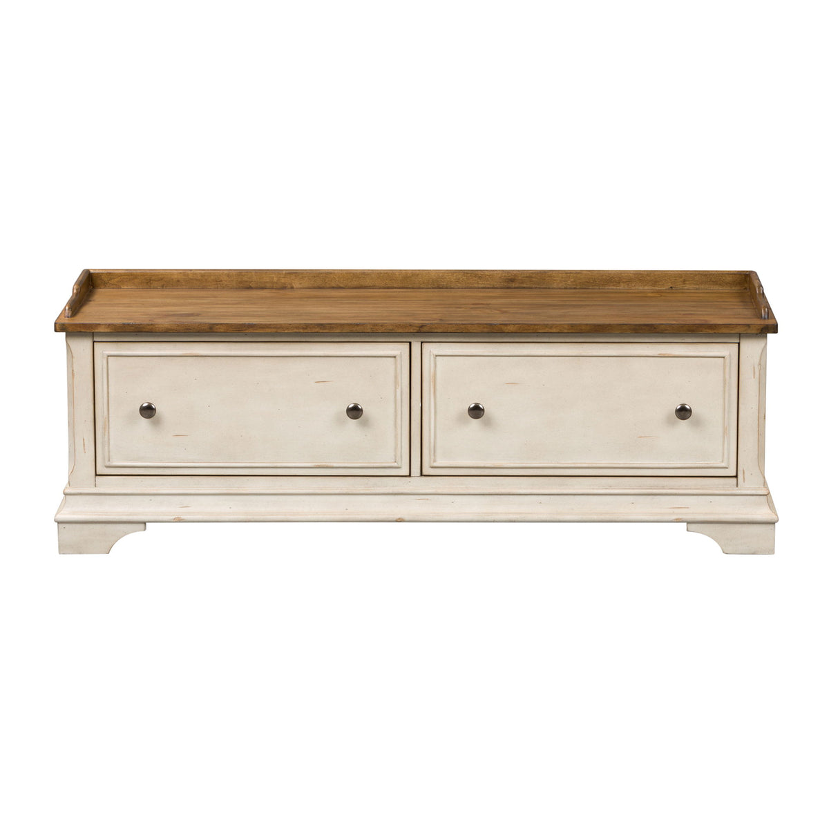 Morgan Creek - Storage Hall Bench - Antique White / Wirebrushed Tobacco Accents