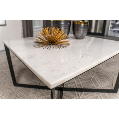 Volz - Square Coffee Table With Crisscross Base - White Marble