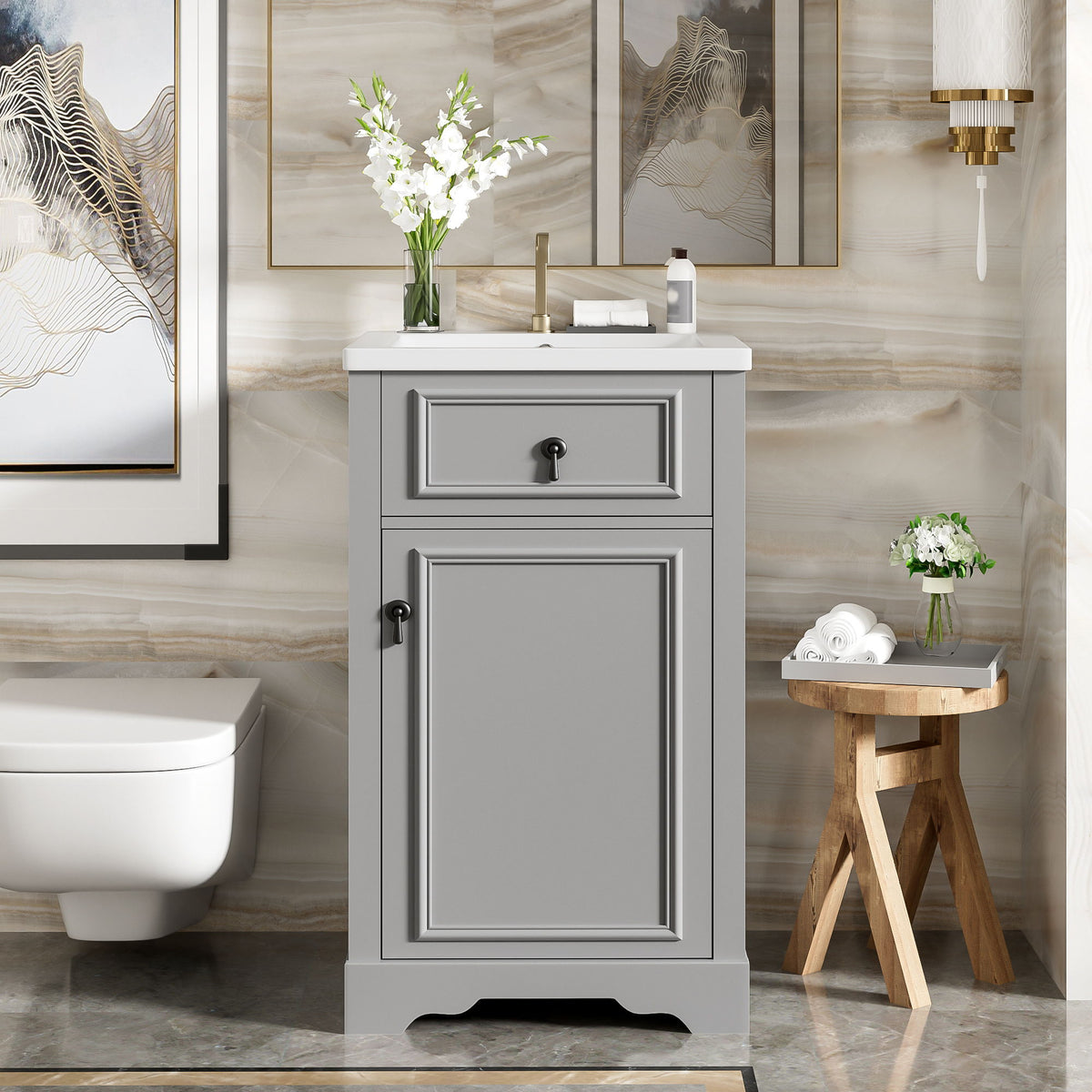 Elegant Bathroom Vanity With Ceramic Sink, Soft Close Door, Adjustable Shelf