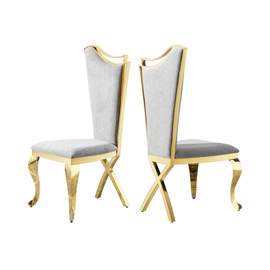 Gorgeous Streamlined High Back Fabric Stainless Steel Dining Chair (Set of 2) - Gold
