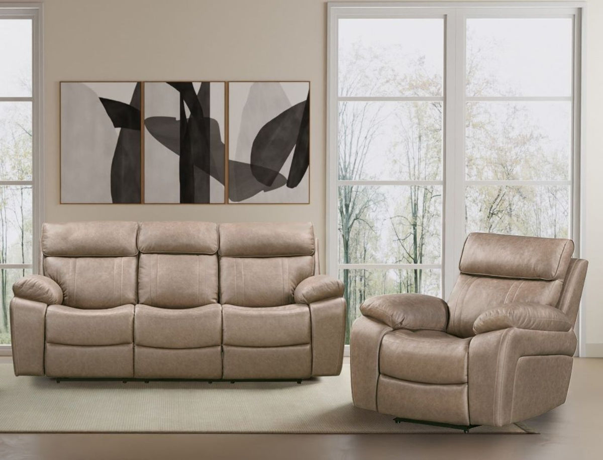 Theon - Faux Leather Manual Reclining Sofa And Recliner - Stokes Toffee