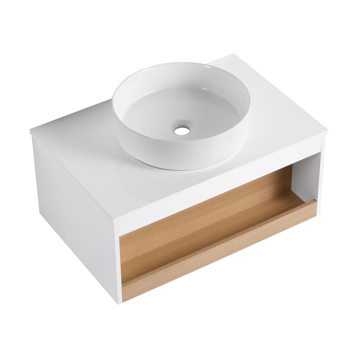 Floating Bathroom Vanity With Glossy Round Vessel Sink