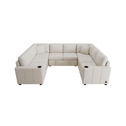Convertible U-Shaped Sectional Sofa With Pull-Out Bed