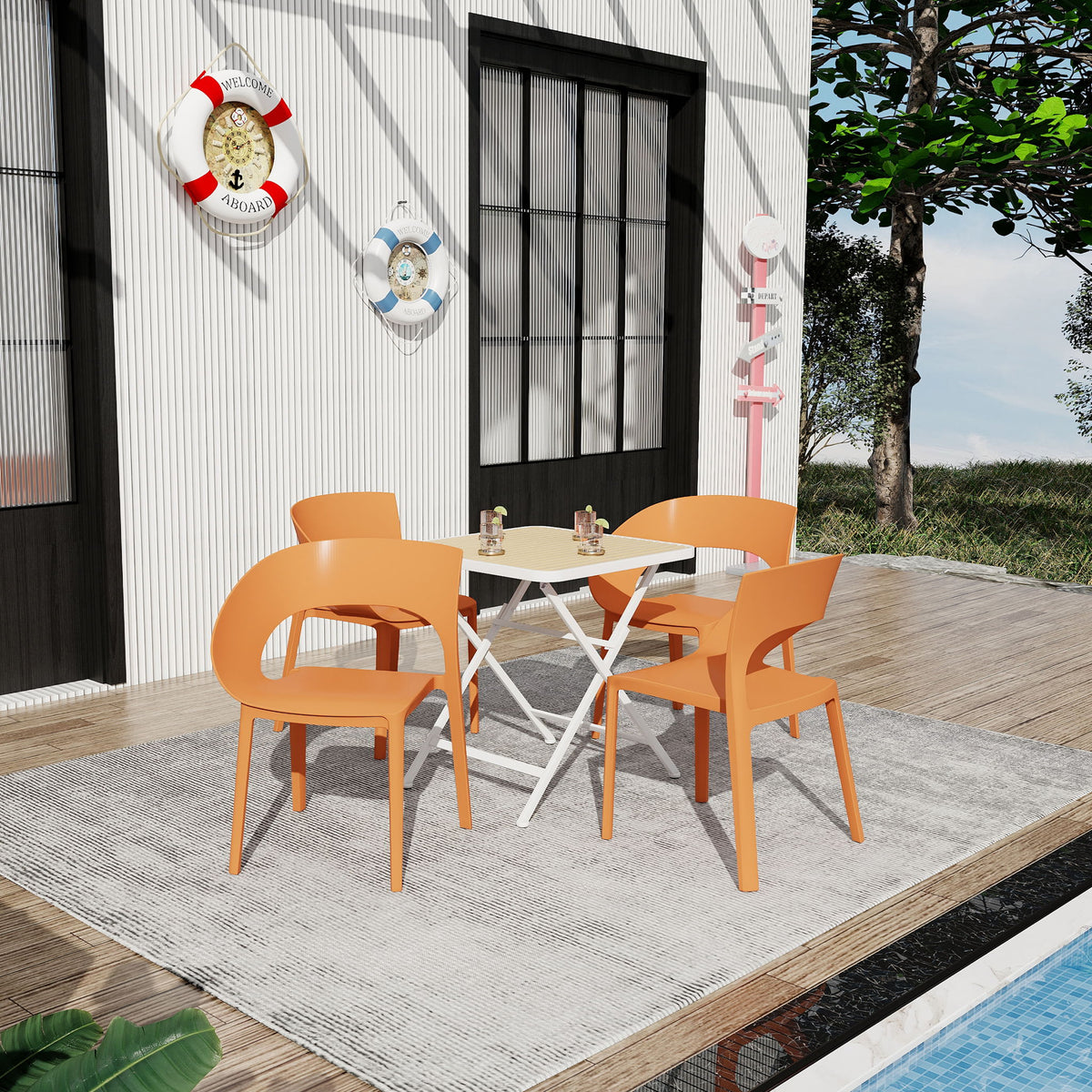 4 Piece Set Of Modern Designed Single Chairs With Folding Square Table