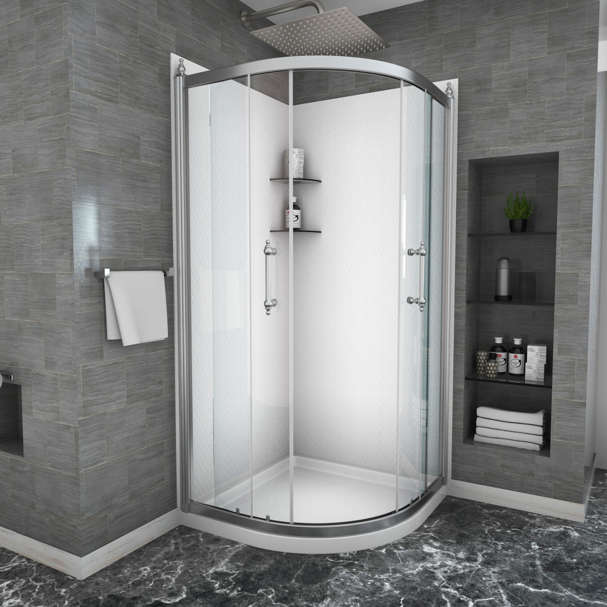 Framed Tub Shower Enclosure With Clear Tempered Glass
