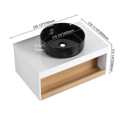 Floating Bathroom Vanity With Vessel Sink With Open Shelf Storage