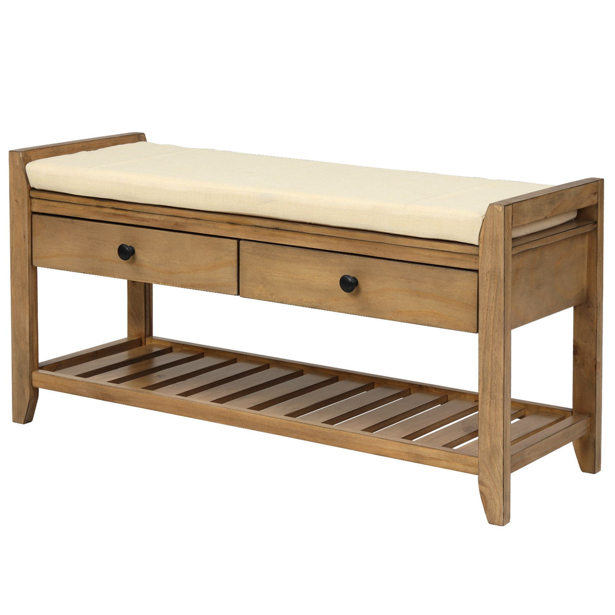 Multipurpose Entryway Shoe Rack With Cushioned Seat And Drawers