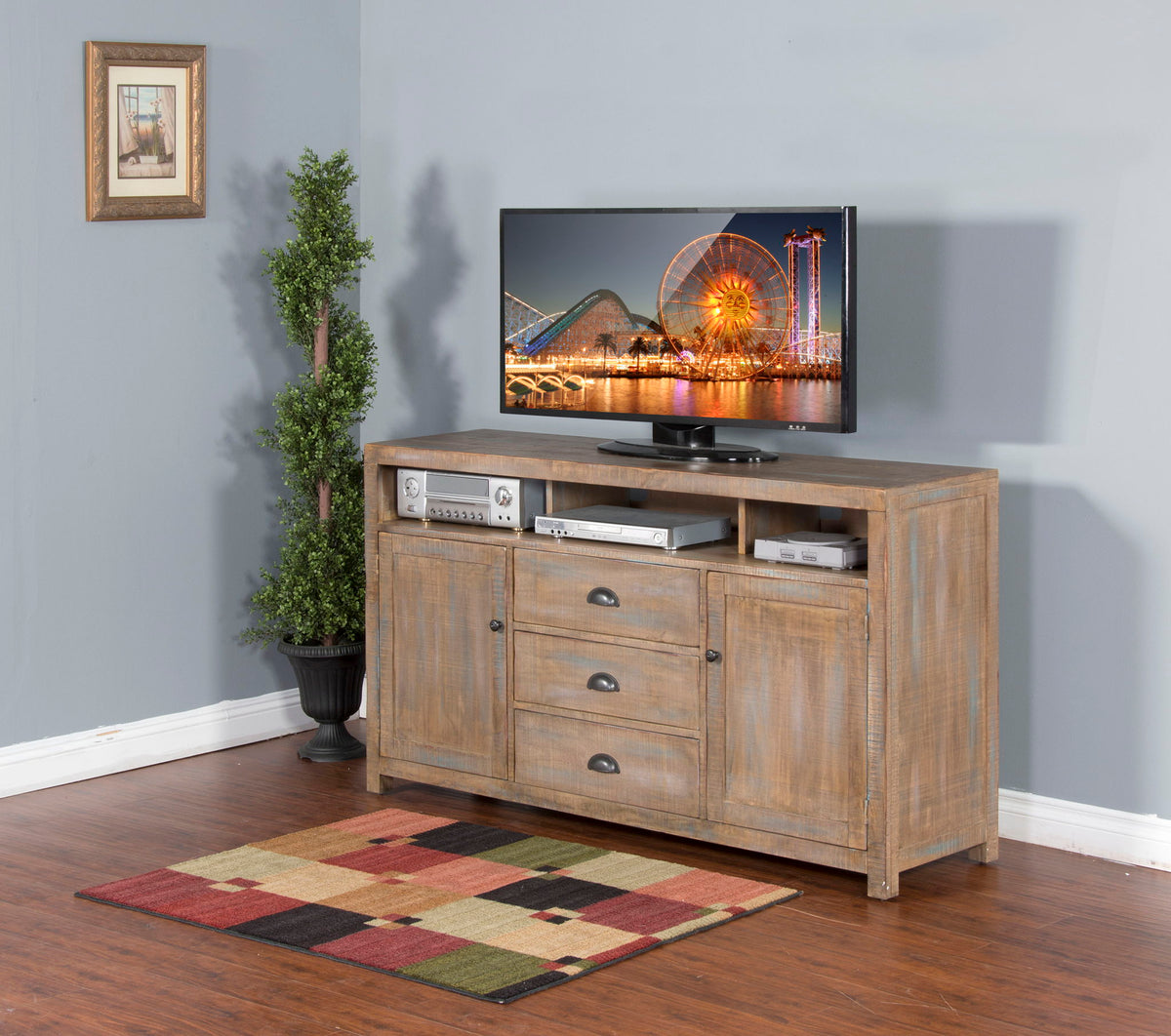 Durango - Entertainment Wall With 66" Console & 2 Piers - Weathered Brown