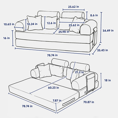 Convertible Sleeper Sofa Bed With High Density Compressed Sponge, Upholstered Couch For Living Room