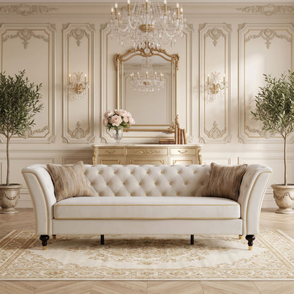 3 Person Sofa With Deep Seat, Tufted Backrest