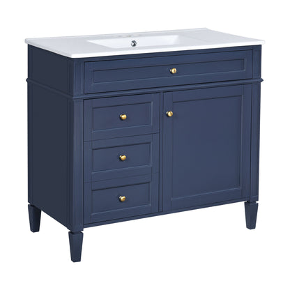 Bathroom Vanity With Top Sink, Modern Bathroom Storage Cabinet, 2 Drawers And A Tip-Out Drawer, Single Sink Bathroom Vanity - Blue