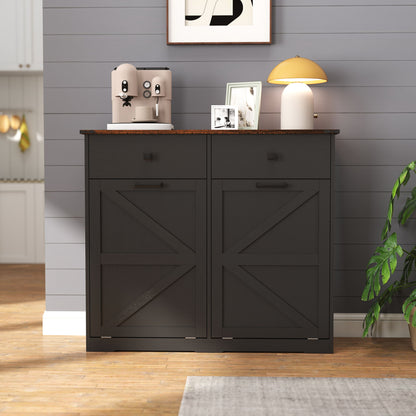 Double Tilt Out Trash Cabinet With Hideaway Drawer And Barn Door Style