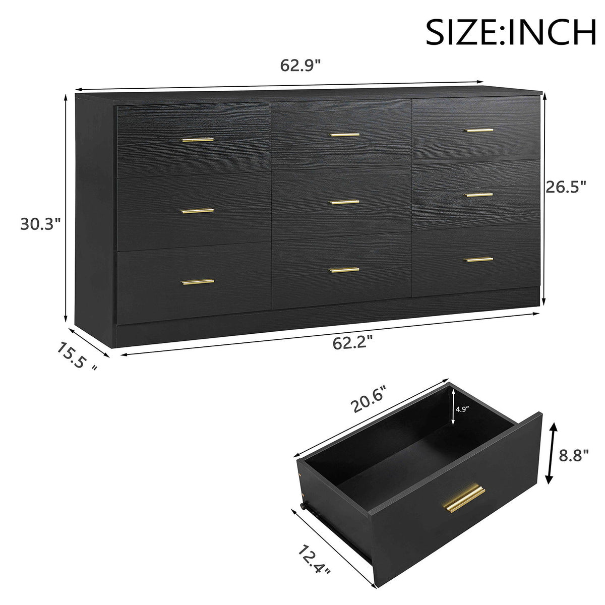 9 Drawer Dresser, Ample Storage For Bedroom