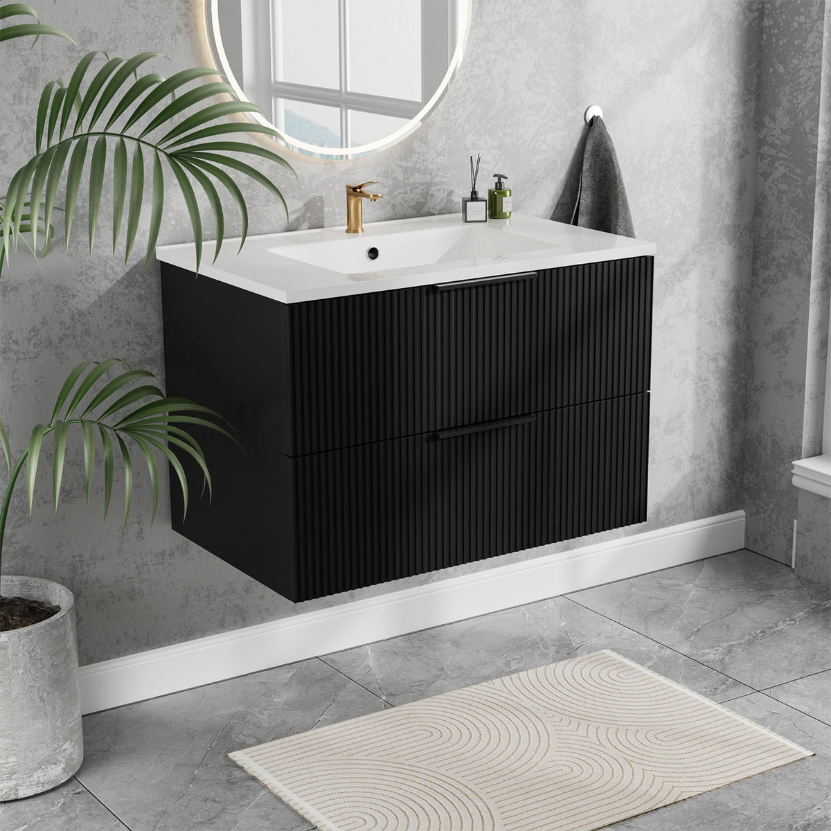 Modern Wall Mounted Floating Bathroom Vanity With Sink And Drawers