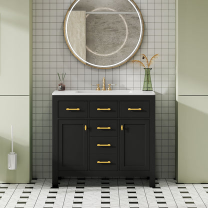 Bathroom Vanity With Sink, Cabinet With 4 Drawers & 2 Soft Close Doors, Rectangular Storage Unit For Bathroom