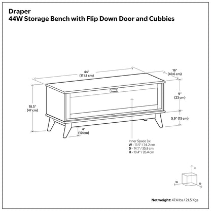 Draper - Flip Down Storage Bench - Teak
