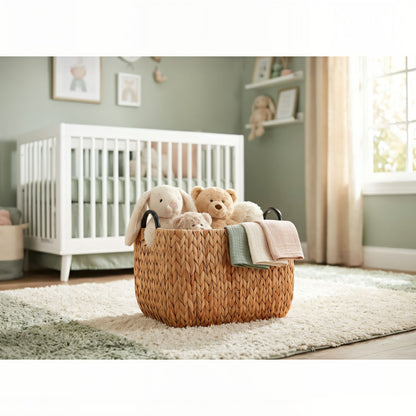 Rectangular Multi Purpose Baskets With Handles For Towel, Toys, Magazine And Kitchen Storage - Light Brown