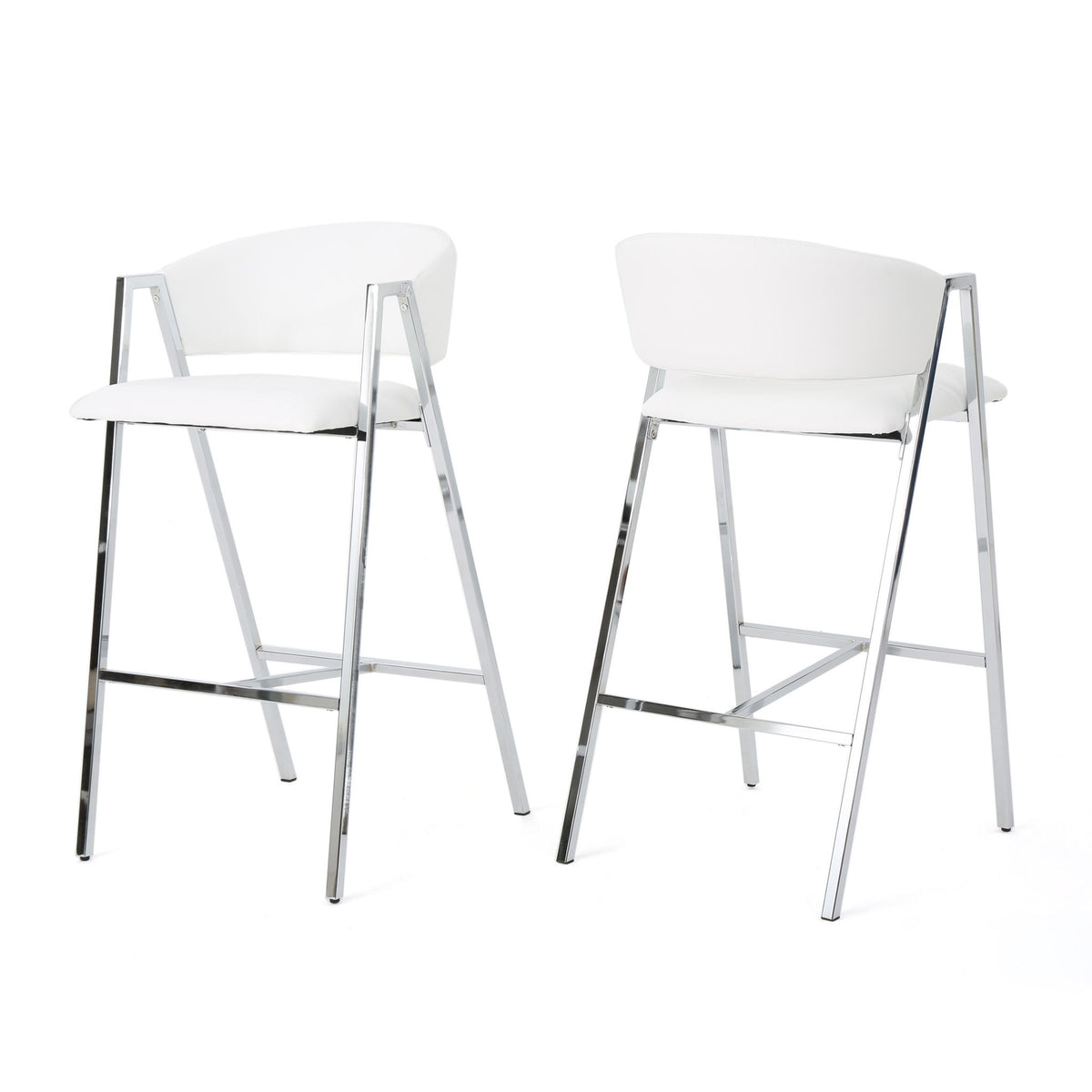 Modern Bar Stools With Low Back And Arms And Durable Metal Frame (Set of 2) - Ivory