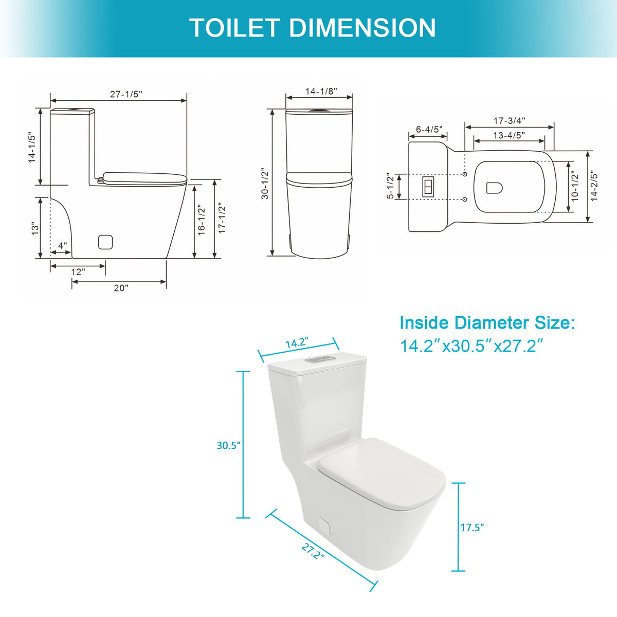 1 Piece Toilet & Dual Flush And Soft Closing Seat - White