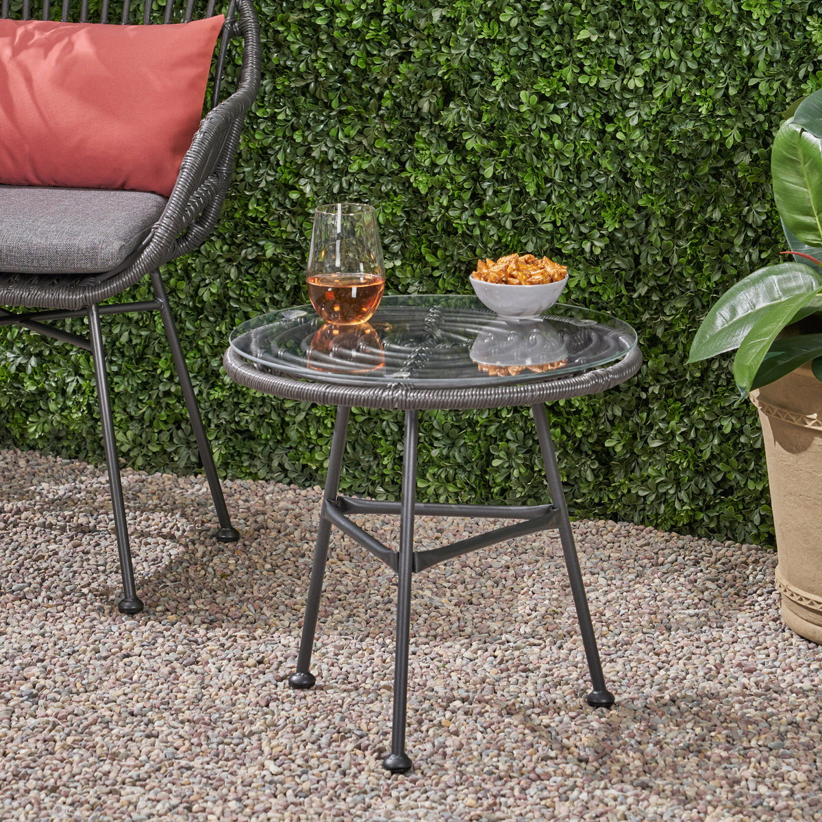 Petrichor - Outdoor Side Table With Tempered Glass And Steel Frame