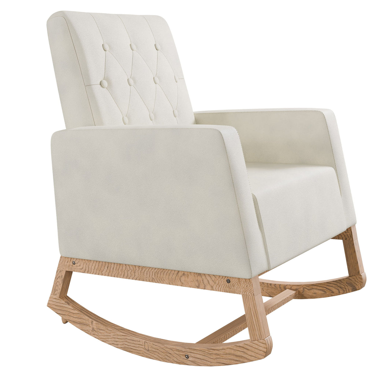 Rocker Chair With Tufted Back - Beige / Ivory