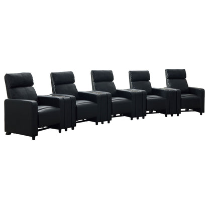 Warren - 5 Seater Home Theater With 4 Wedge Consoles Recliners And Storage Consoles - Black